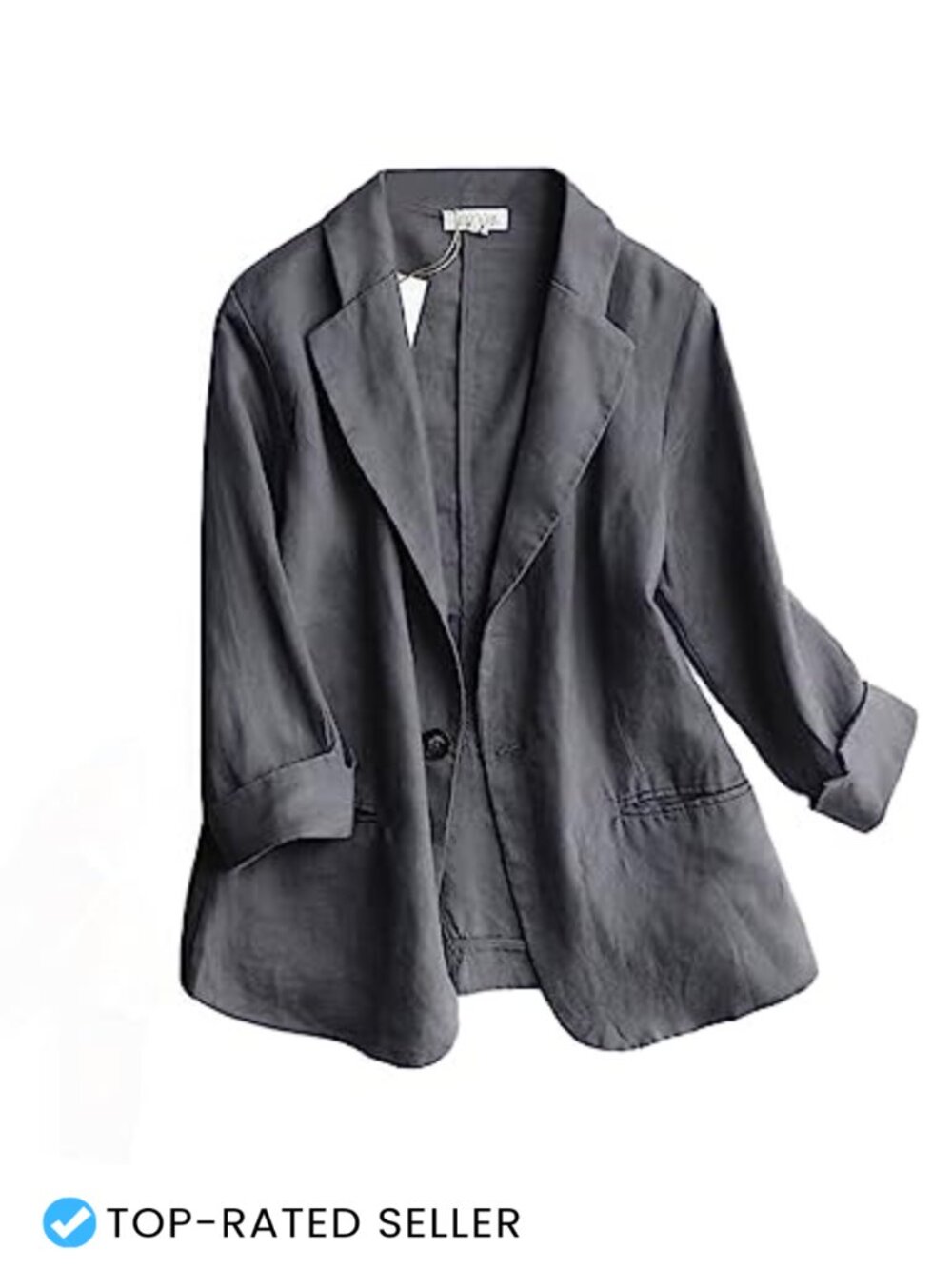 Linen Blazer 3/4 Sleeve Lightweight One Button Casual Business Jacket
